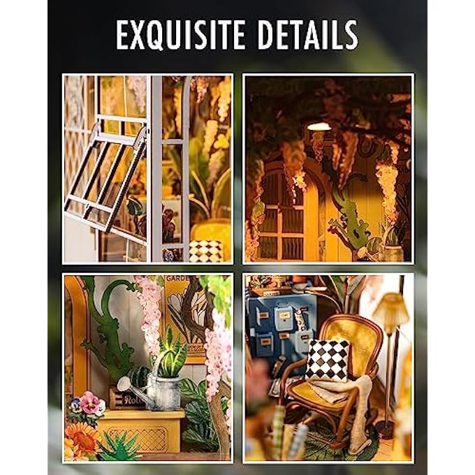 BOOK NOOK KIT BOOKENDS DIY MINIATURE HOUSE 3D PUZZLES WOODEN BOOK NOOK DIORAMA MODEL MAKING FOR ADULTS MODEL KIT CHRISTMAS BIRTHDAY GIFTS (GARDEN SHED) - Image 3